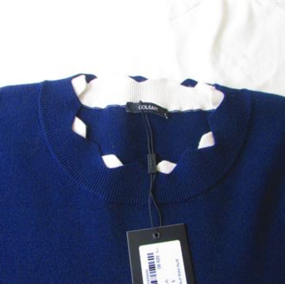 Golbary Navy & White Wave Open Lattice Sweater Knit Tunic Top Size L N… - Picture 3 of 13